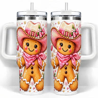 Gingerbread Cowgirl 40oz Tumbler with Handle, Holiday Travel Cup for Women