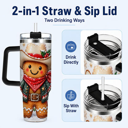 #pl[40oz|Black] Gingerbread Cowboy 40oz Tumbler with Handle, Holiday Travel Cup for Men