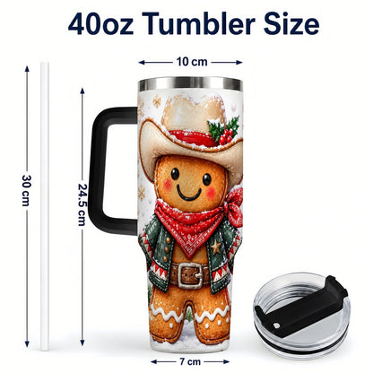 #pl[40oz|Black] Gingerbread Cowboy 40oz Tumbler with Handle, Holiday Travel Cup for Men