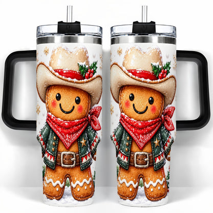 #pl[40oz|Black] Gingerbread Cowboy 40oz Tumbler with Handle, Holiday Travel Cup for Men