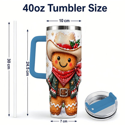 #pl[40oz|Blue] Gingerbread Cowboy 40oz Tumbler with Handle, Holiday Travel Cup for Men