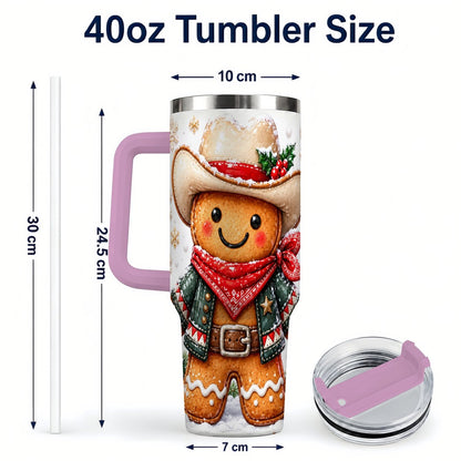 #pl[40oz|Pink] Gingerbread Cowboy 40oz Tumbler with Handle, Holiday Travel Cup for Men