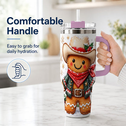 #pl[40oz|Pink] Gingerbread Cowboy 40oz Tumbler with Handle, Holiday Travel Cup for Men
