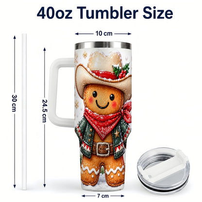 #pl[40oz|White] Gingerbread Cowboy 40oz Tumbler with Handle, Holiday Travel Cup for Men