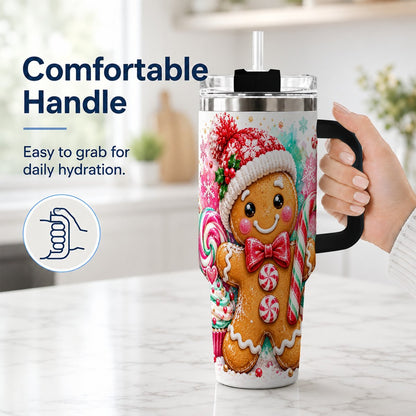 #pl[40oz|Black] Candy Cane Gingerbread 40oz Tumbler with Handle, Travel Cup for Women
