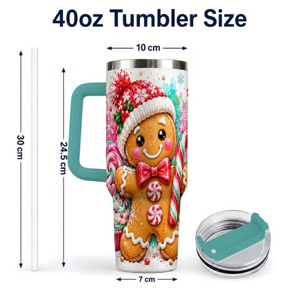 #pl[40oz|Green] Candy Cane Gingerbread 40oz Tumbler with Handle, Travel Cup for Women
