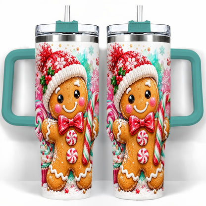 #pl[40oz|Green] Candy Cane Gingerbread 40oz Tumbler with Handle, Travel Cup for Women