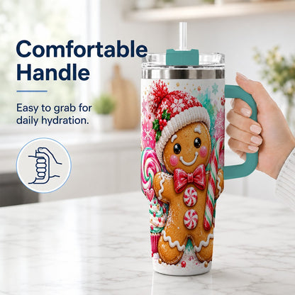 #pl[40oz|Green] Candy Cane Gingerbread 40oz Tumbler with Handle, Travel Cup for Women