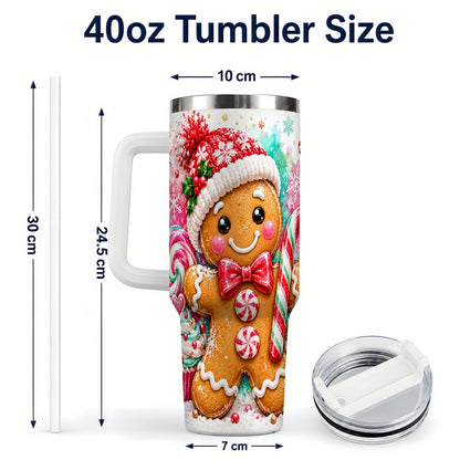 #pl[40oz|White] Candy Cane Gingerbread 40oz Tumbler with Handle, Travel Cup for Women