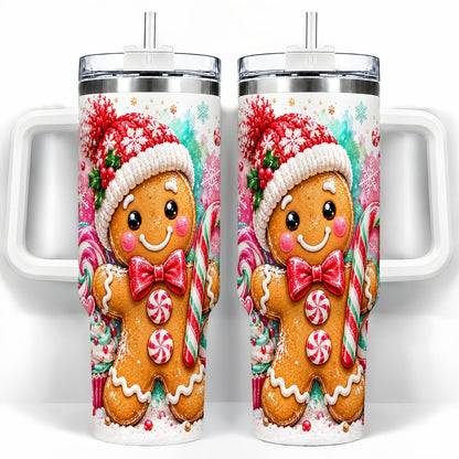 Candy Cane Gingerbread 40oz Tumbler with Handle, Travel Cup for Women
