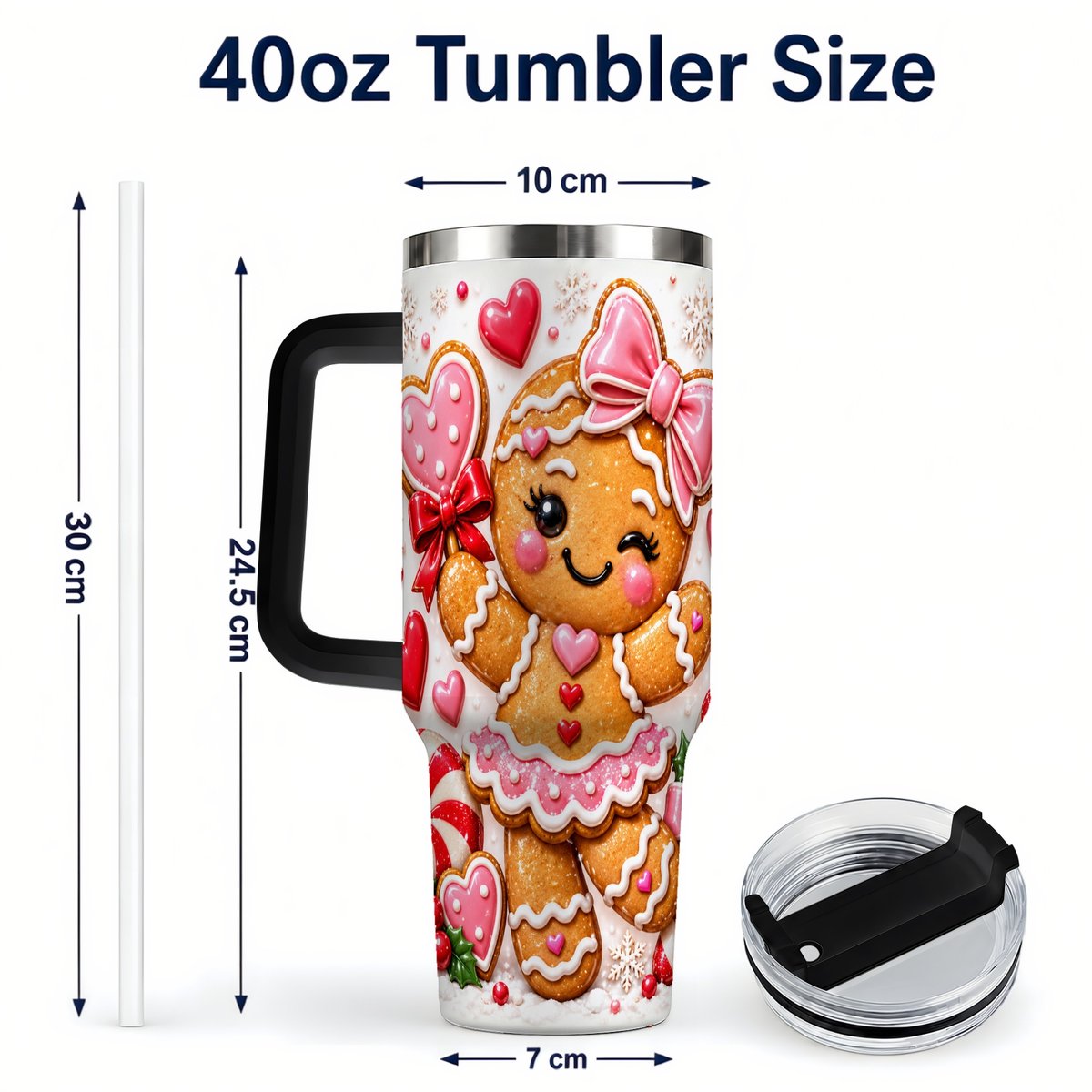 #pl[40oz|Black] Gingerbread Girl 40oz Tumbler with Handle, Christmas Cup for Women