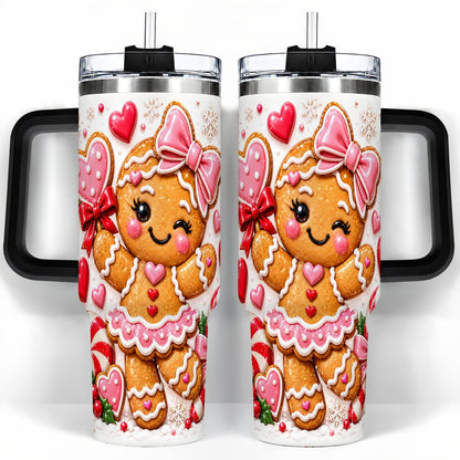 #pl[40oz|Black] Gingerbread Girl 40oz Tumbler with Handle, Christmas Cup for Women