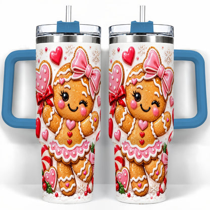 #pl[40oz|Blue] Gingerbread Girl 40oz Tumbler with Handle, Christmas Cup for Women