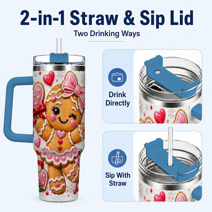 #pl[40oz|Blue] Gingerbread Girl 40oz Tumbler with Handle, Christmas Cup for Women