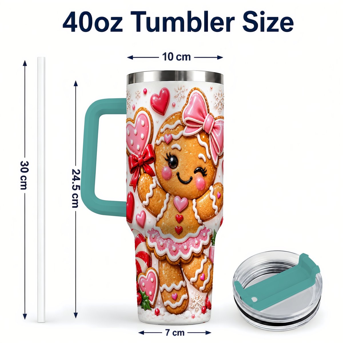 #pl[40oz|Green] Gingerbread Girl 40oz Tumbler with Handle, Christmas Cup for Women