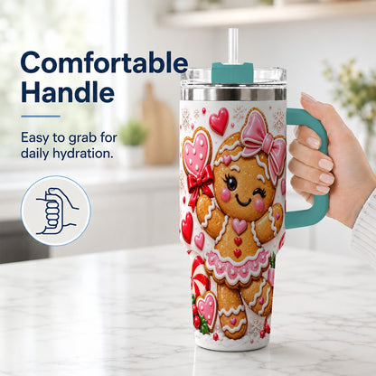 #pl[40oz|Green] Gingerbread Girl 40oz Tumbler with Handle, Christmas Cup for Women