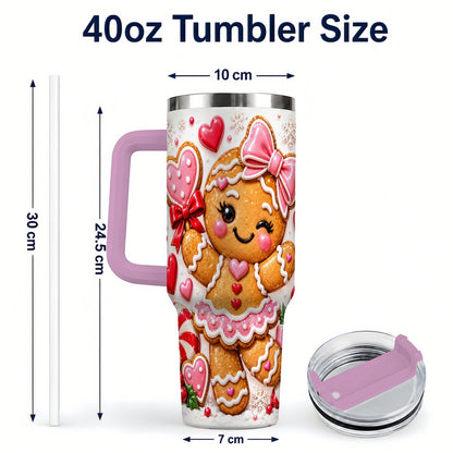 #pl[40oz|Pink] Gingerbread Girl 40oz Tumbler with Handle, Christmas Cup for Women