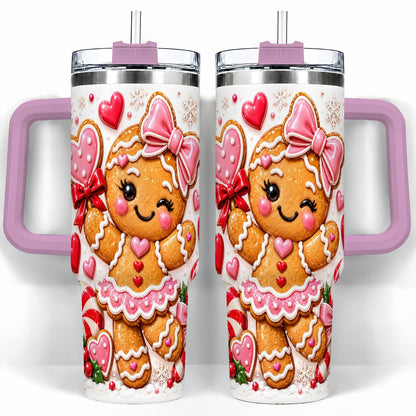 #pl[40oz|Pink] Gingerbread Girl 40oz Tumbler with Handle, Christmas Cup for Women