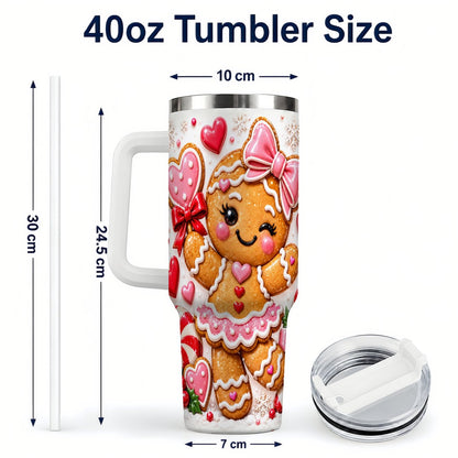 #pl[40oz|White] Gingerbread Girl 40oz Tumbler with Handle, Christmas Cup for Women