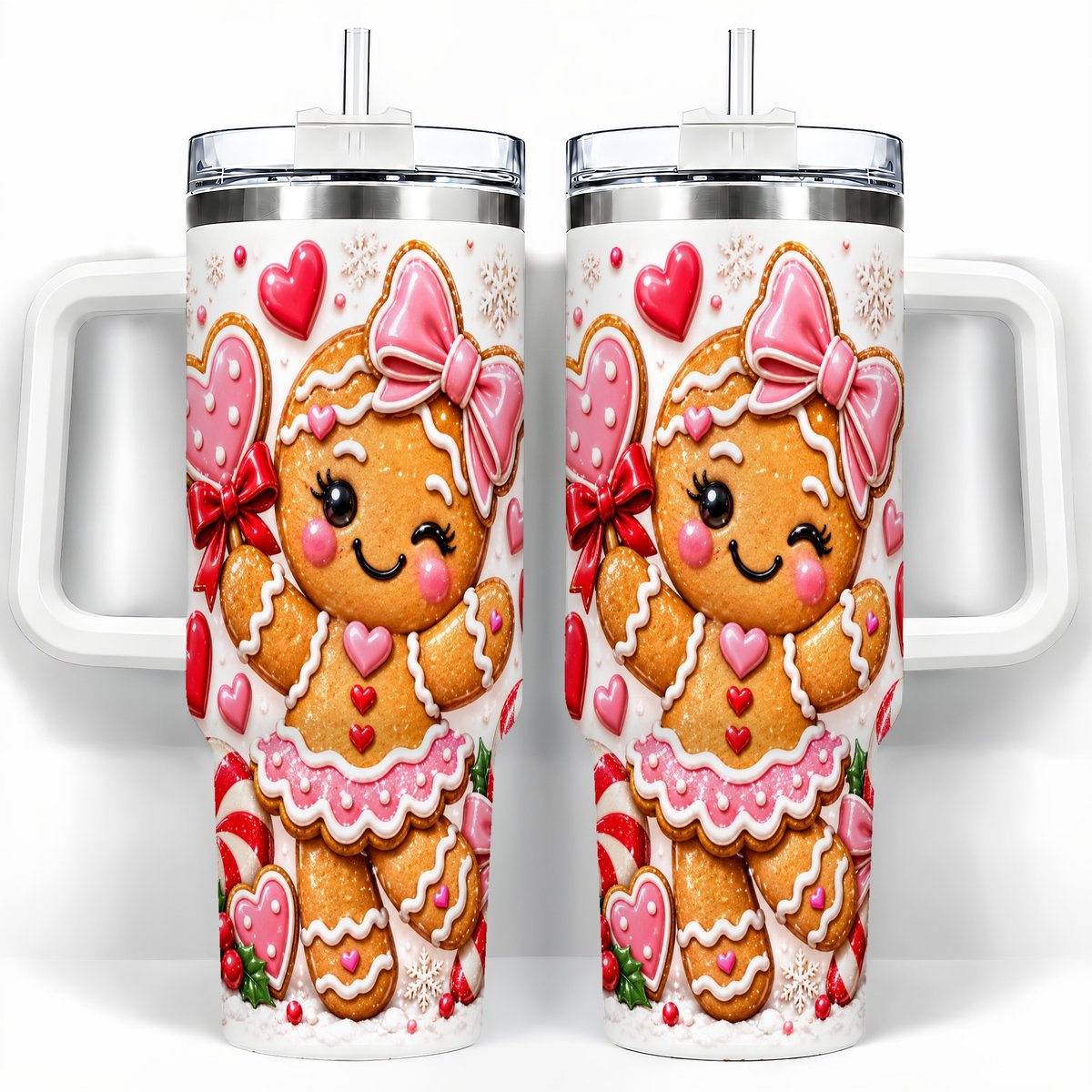 Gingerbread Girl 40oz Tumbler with Handle, Christmas Cup for Women