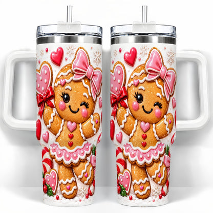 Gingerbread Girl 40oz Tumbler with Handle, Christmas Cup for Women
