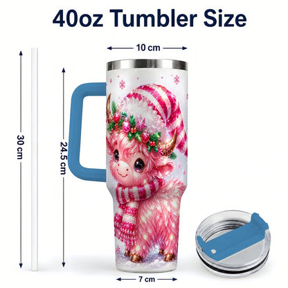 #pl[40oz|Blue] Pink Highland Cow 40oz Tumbler with Handle, Holiday Cup for Women