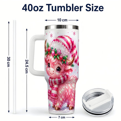#pl[40oz|White] Pink Highland Cow 40oz Tumbler with Handle, Holiday Cup for Women