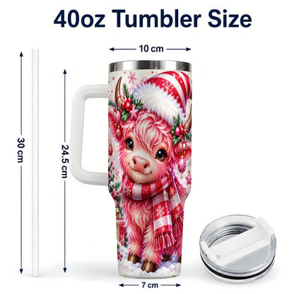 #pl[40oz|White] Pink Highland Cow 40oz Tumbler with Handle, Christmas Cup for Women