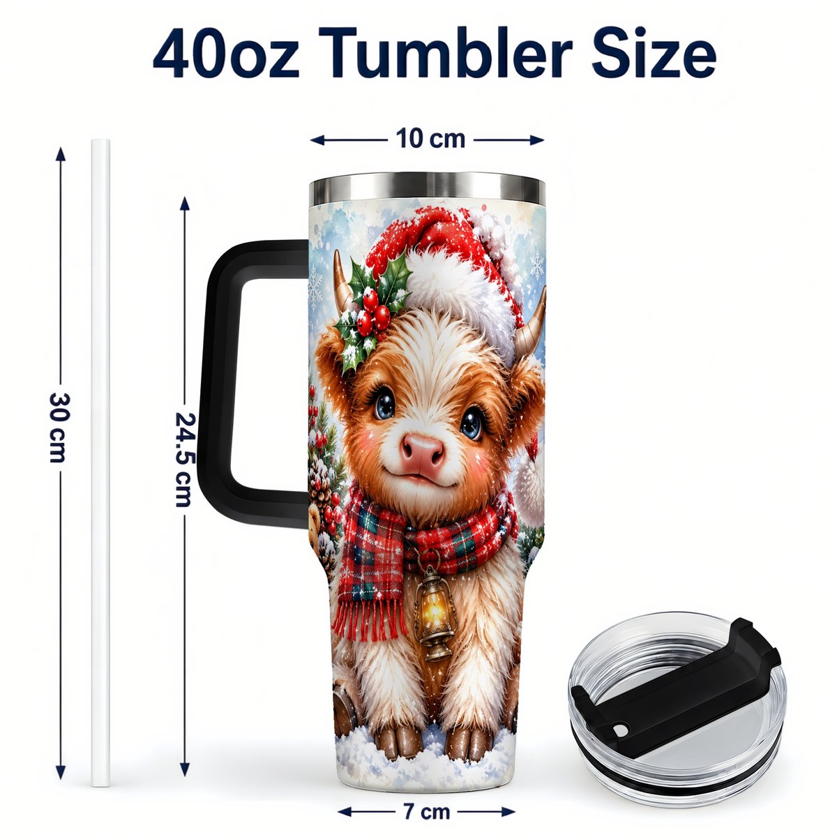 #pl[40oz|Black] Baby Highland Cow 40oz Tumbler with Handle, Christmas Travel Cup