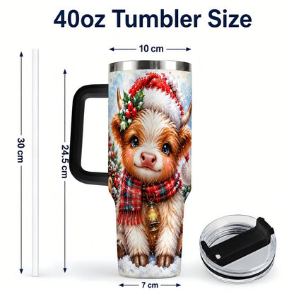 #pl[40oz|Black] Baby Highland Cow 40oz Tumbler with Handle, Christmas Travel Cup