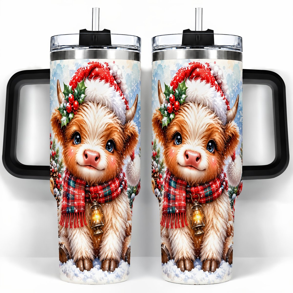 #pl[40oz|Black] Baby Highland Cow 40oz Tumbler with Handle, Christmas Travel Cup