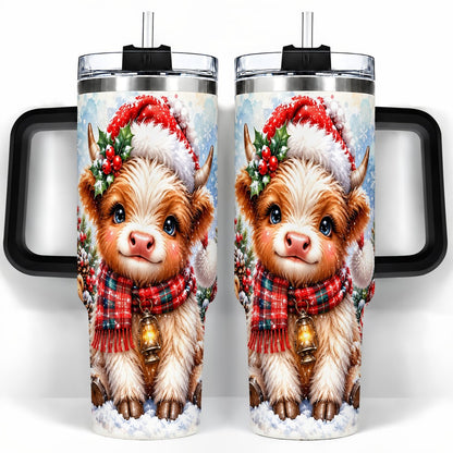 #pl[40oz|Black] Baby Highland Cow 40oz Tumbler with Handle, Christmas Travel Cup