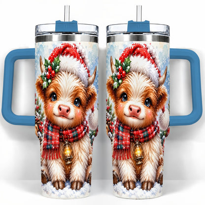 #pl[40oz|Blue] Baby Highland Cow 40oz Tumbler with Handle, Christmas Travel Cup