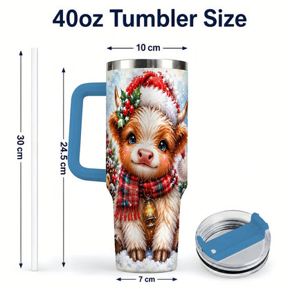 #pl[40oz|Blue] Baby Highland Cow 40oz Tumbler with Handle, Christmas Travel Cup