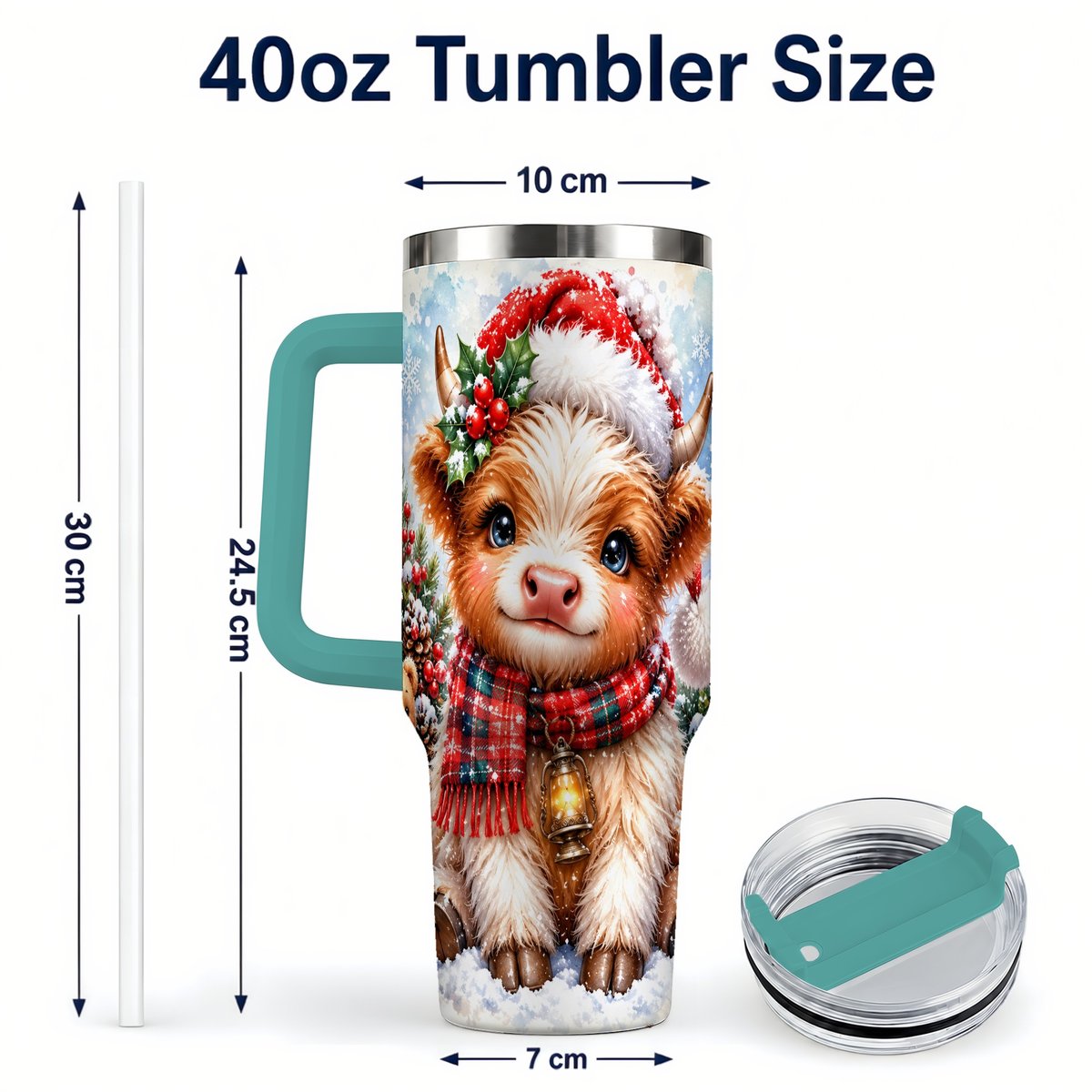 #pl[40oz|Green] Baby Highland Cow 40oz Tumbler with Handle, Christmas Travel Cup