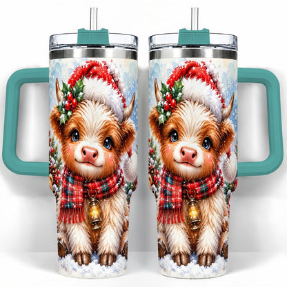 #pl[40oz|Green] Baby Highland Cow 40oz Tumbler with Handle, Christmas Travel Cup