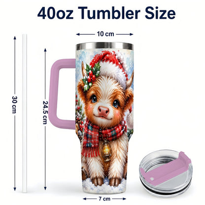 #pl[40oz|Pink] Baby Highland Cow 40oz Tumbler with Handle, Christmas Travel Cup