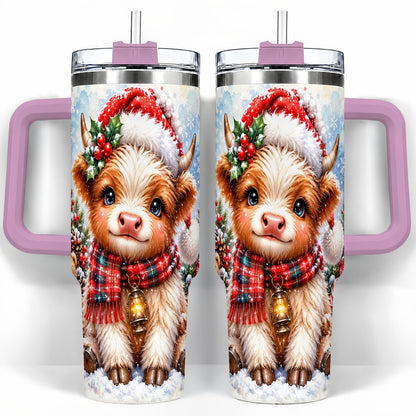 #pl[40oz|Pink] Baby Highland Cow 40oz Tumbler with Handle, Christmas Travel Cup
