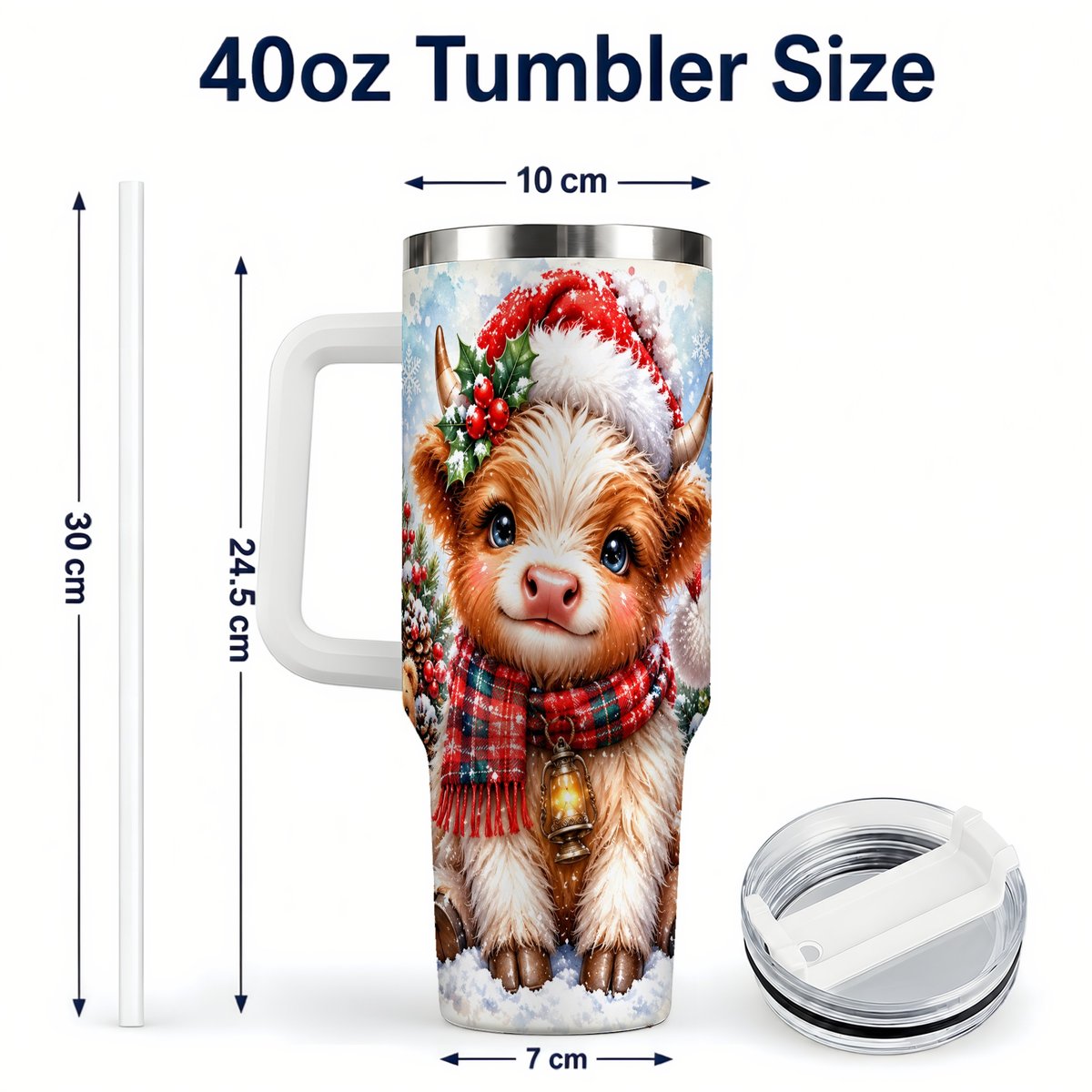 #pl[40oz|White] Baby Highland Cow 40oz Tumbler with Handle, Christmas Travel Cup