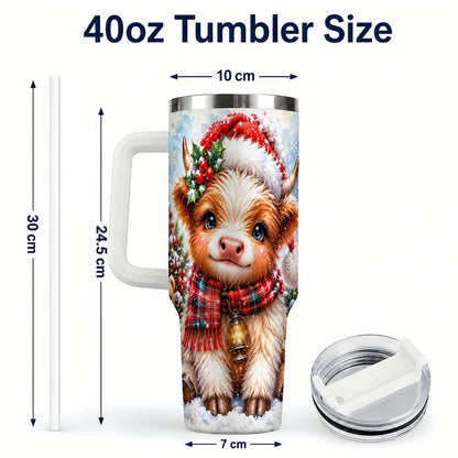 #pl[40oz|White] Baby Highland Cow 40oz Tumbler with Handle, Christmas Travel Cup
