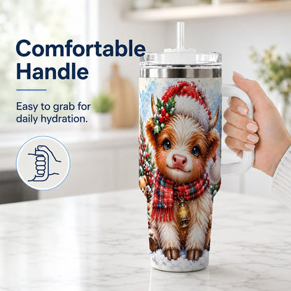 #pl[40oz|White] Baby Highland Cow 40oz Tumbler with Handle, Christmas Travel Cup
