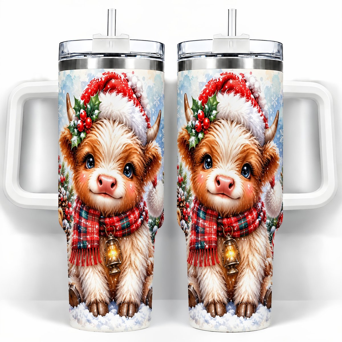 Baby Highland Cow 40oz Tumbler with Handle, Christmas Travel Cup