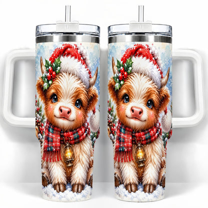 Baby Highland Cow 40oz Tumbler with Handle, Christmas Travel Cup