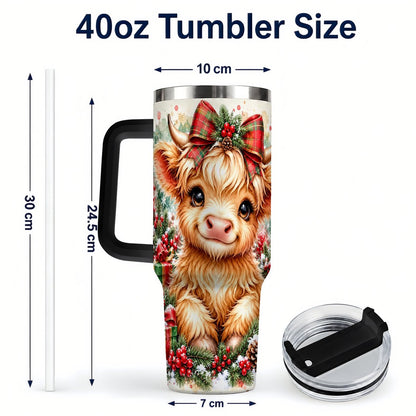 #pl[40oz|Black] Christmas Highland Cow 40oz Tumbler with Handle, Holiday Travel Cup