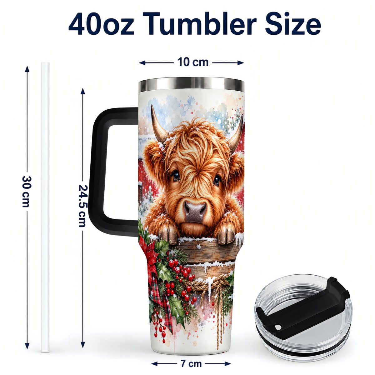 #pl[40oz|Black] Highland Cow Barn 40oz Tumbler with Handle, Christmas Travel Cup