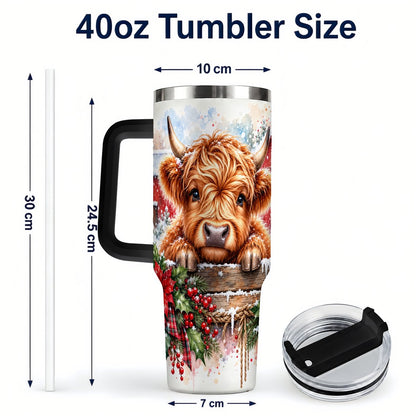 #pl[40oz|Black] Highland Cow Barn 40oz Tumbler with Handle, Christmas Travel Cup