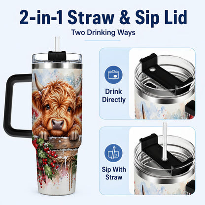 #pl[40oz|Black] Highland Cow Barn 40oz Tumbler with Handle, Christmas Travel Cup