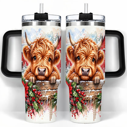#pl[40oz|Black] Highland Cow Barn 40oz Tumbler with Handle, Christmas Travel Cup