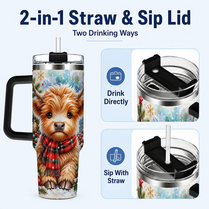 #pl[40oz|Black] Highland Cow Scarf 40oz Tumbler with Handle, Christmas Travel Cup