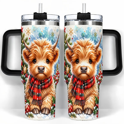 #pl[40oz|Black] Highland Cow Scarf 40oz Tumbler with Handle, Christmas Travel Cup